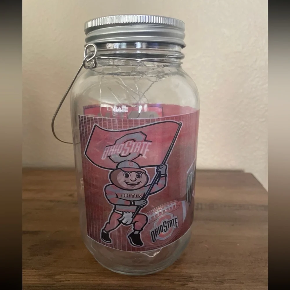 Ohio State Buckeyes Glass Light-Up Mason Jar with Handle
